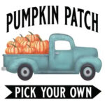 old blue pickup loaded with orange pumpkins