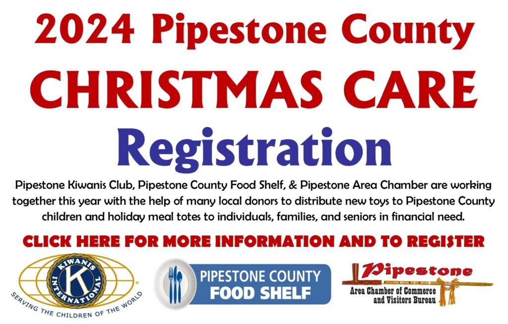 Link to Pipestone County Christmas Care Registration due by December 9, 2024.