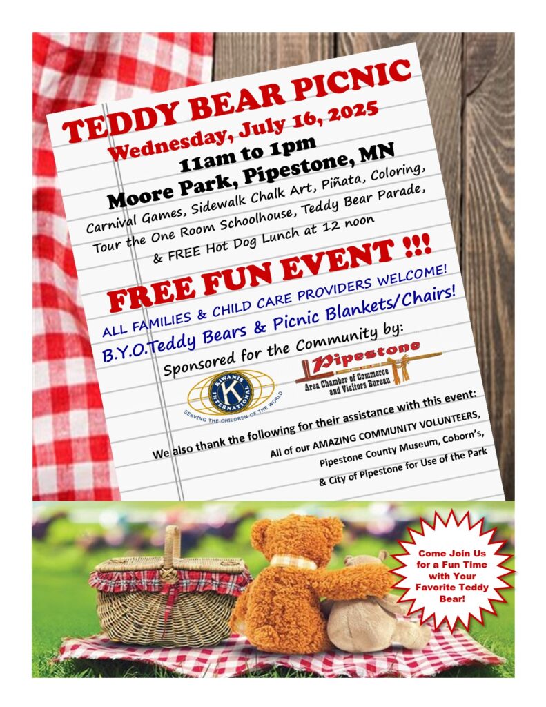 Teddy Bear Picnic Poster with two teddy bears sitting by a picnic basket.