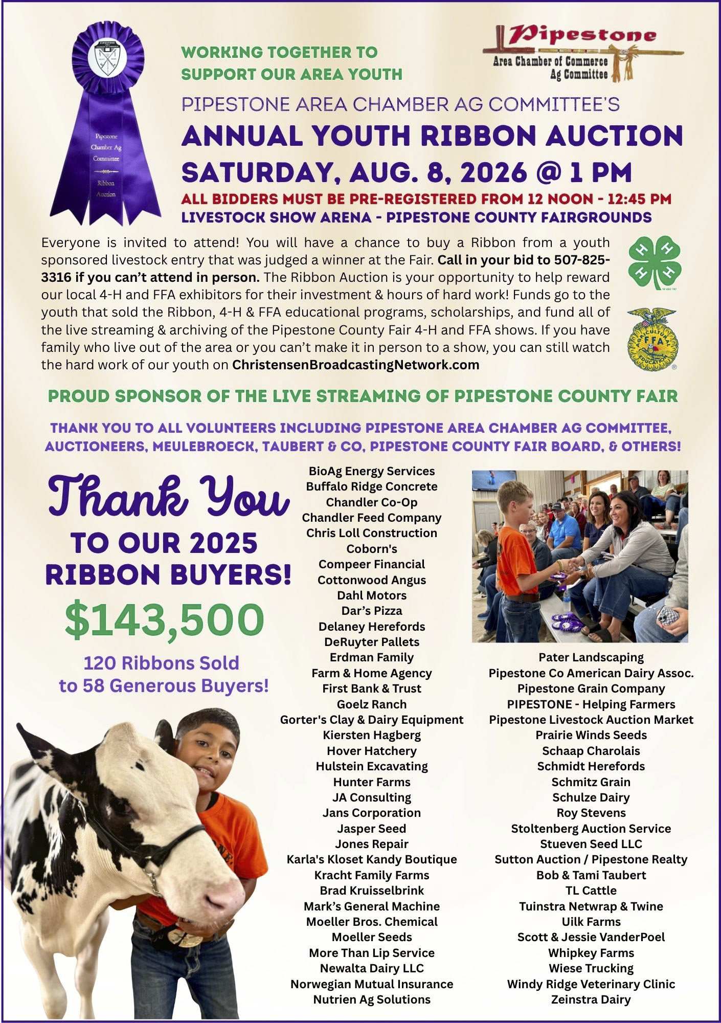 Chamber Ag Committee - 2026 Fair Book Youth Ribbon Auction ad -