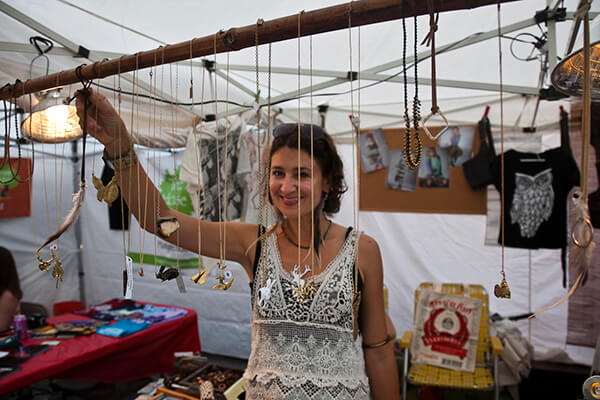 vendor displaying crafts