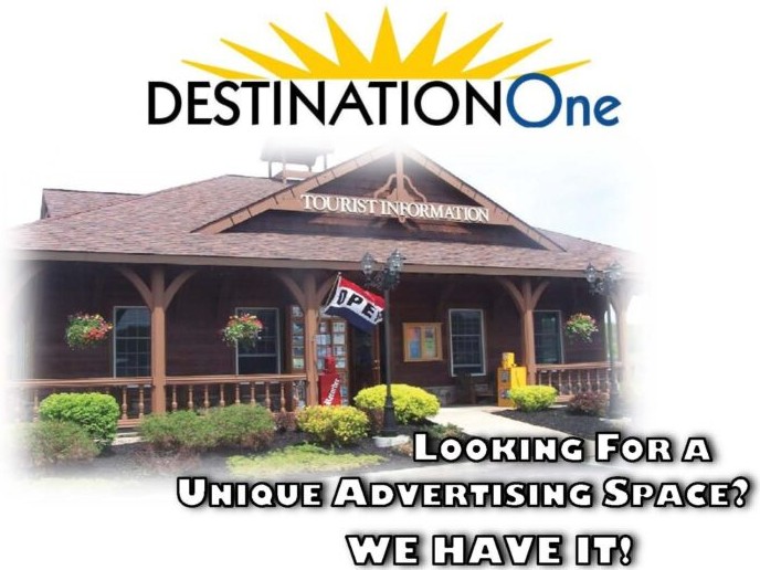 DestinationOneCover Destination One building logo and building with the text "Looking for unique advertising space? we have it!"