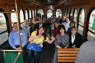 group of people on trolly