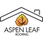 Aspen Leaf Roofing wording with an orange aspen leaf above and the outline of a roof above that.