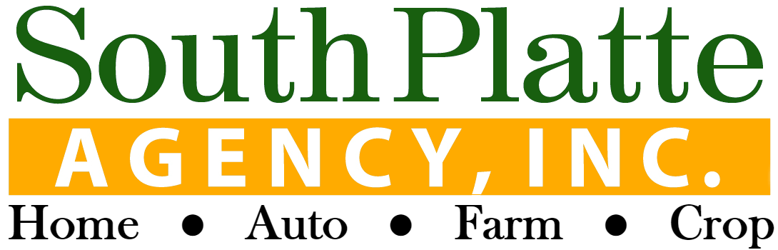 South Platte Agency, INC name with words Home, Auto, Farm, and Crop listed below separated by dots.