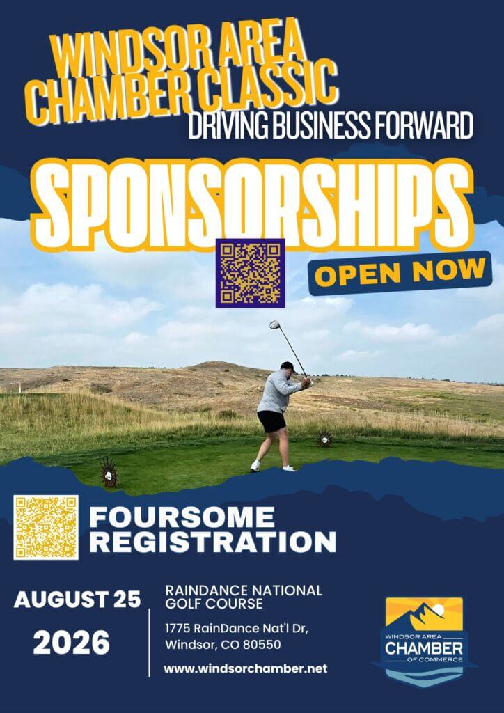 Flyer for upcoming golf tournament with person swing a club on a golf course.