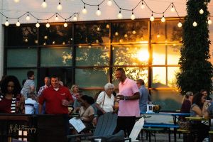 people talking outside