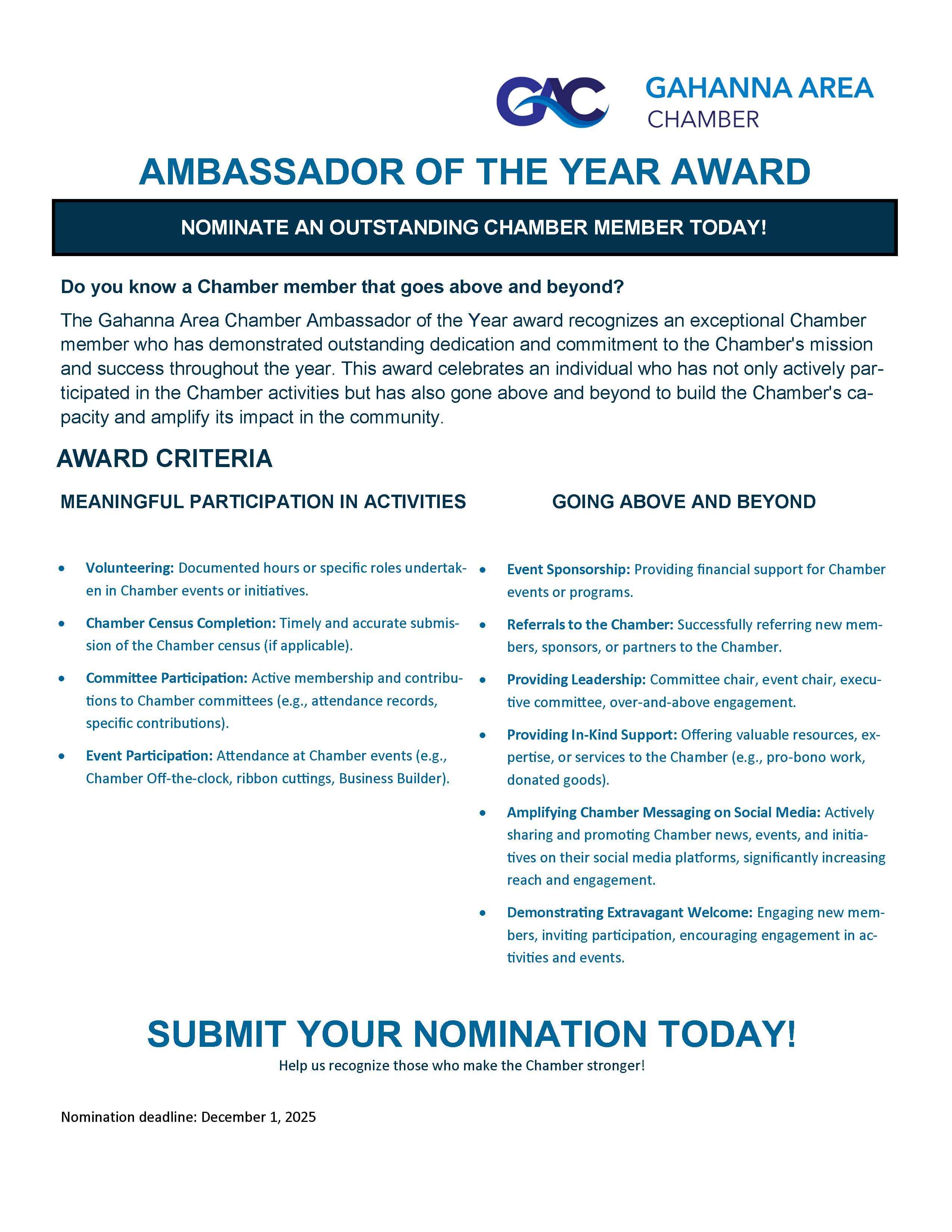 Ambassador of the year flyer