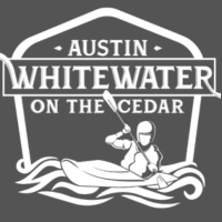 Logo for Austin Whitewater on the Cedar featuring a kayaker paddling through rapids beneath a badge-style emblem with the text ‘Austin Whitewater on the Cedar.’