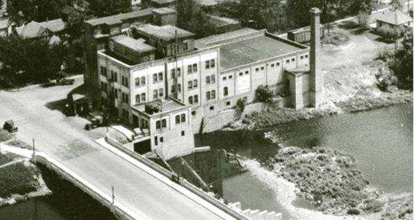 A historic photo of the old Austin Plant situated on Mill Pond.