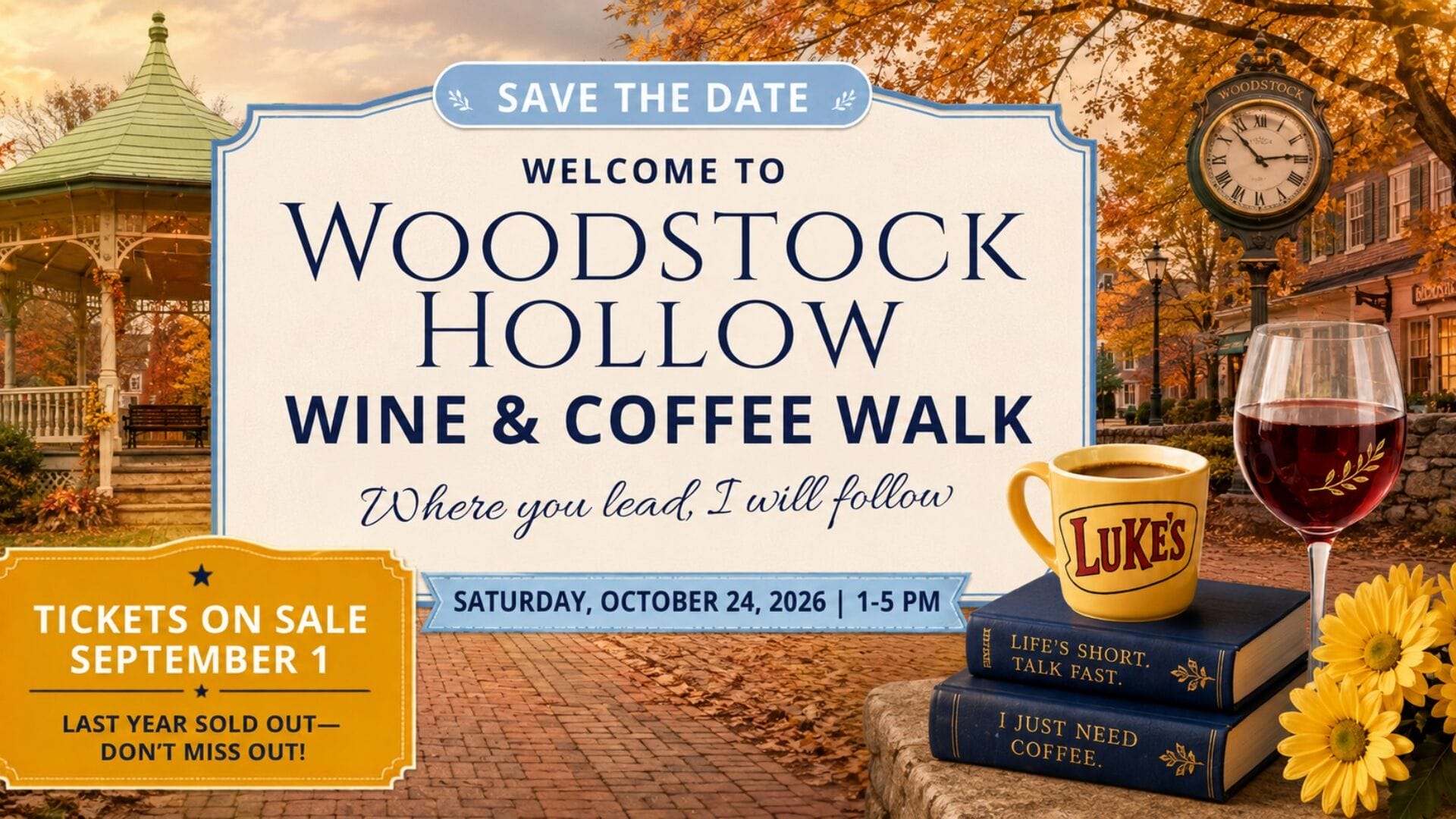 Woodstock Hollows Wine and Coffee Walk on Saturday, October 24, 2026, from 1 to 5 PM