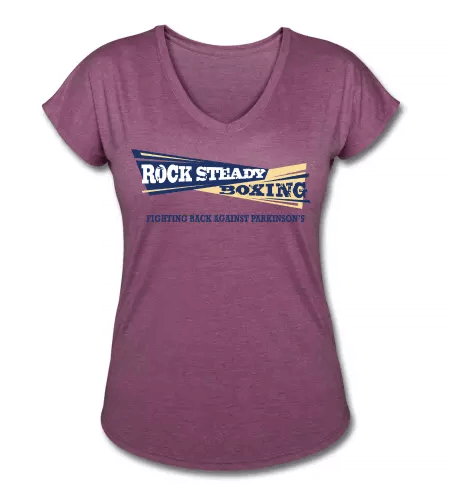 Women's V-neck T with Rock Steady Boxing logo