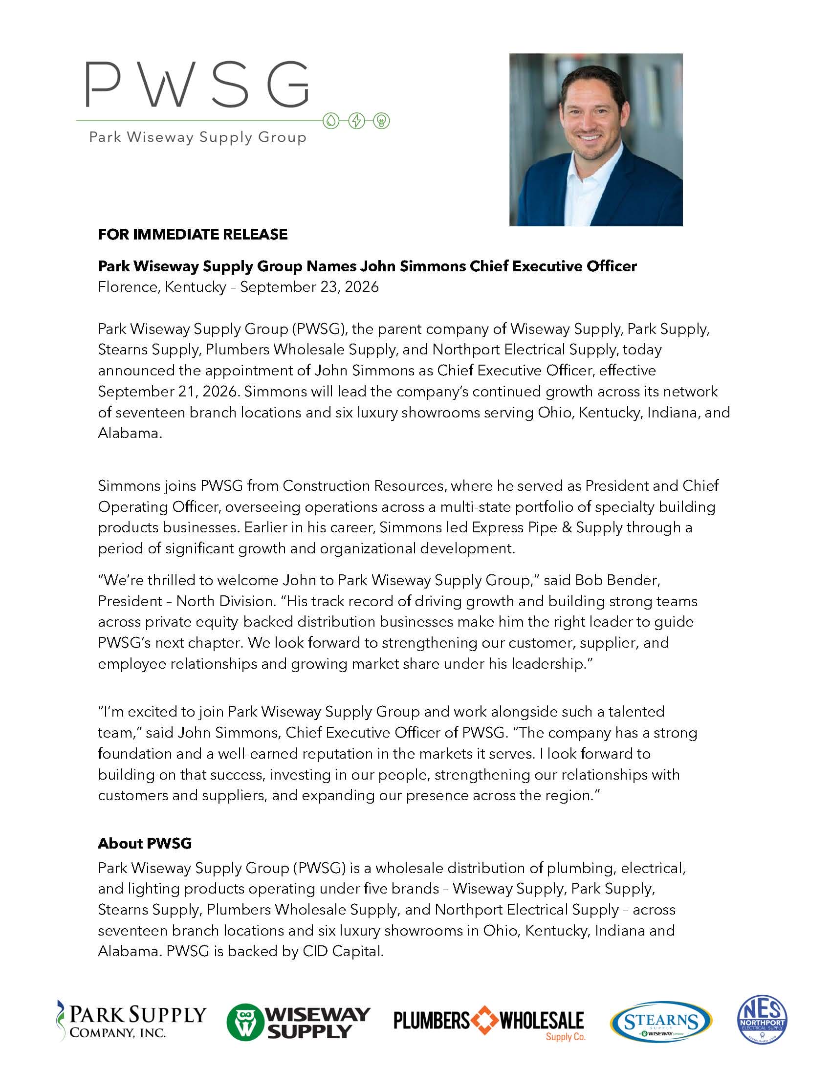 PWSG Names John Simmons Chief Executive Officer