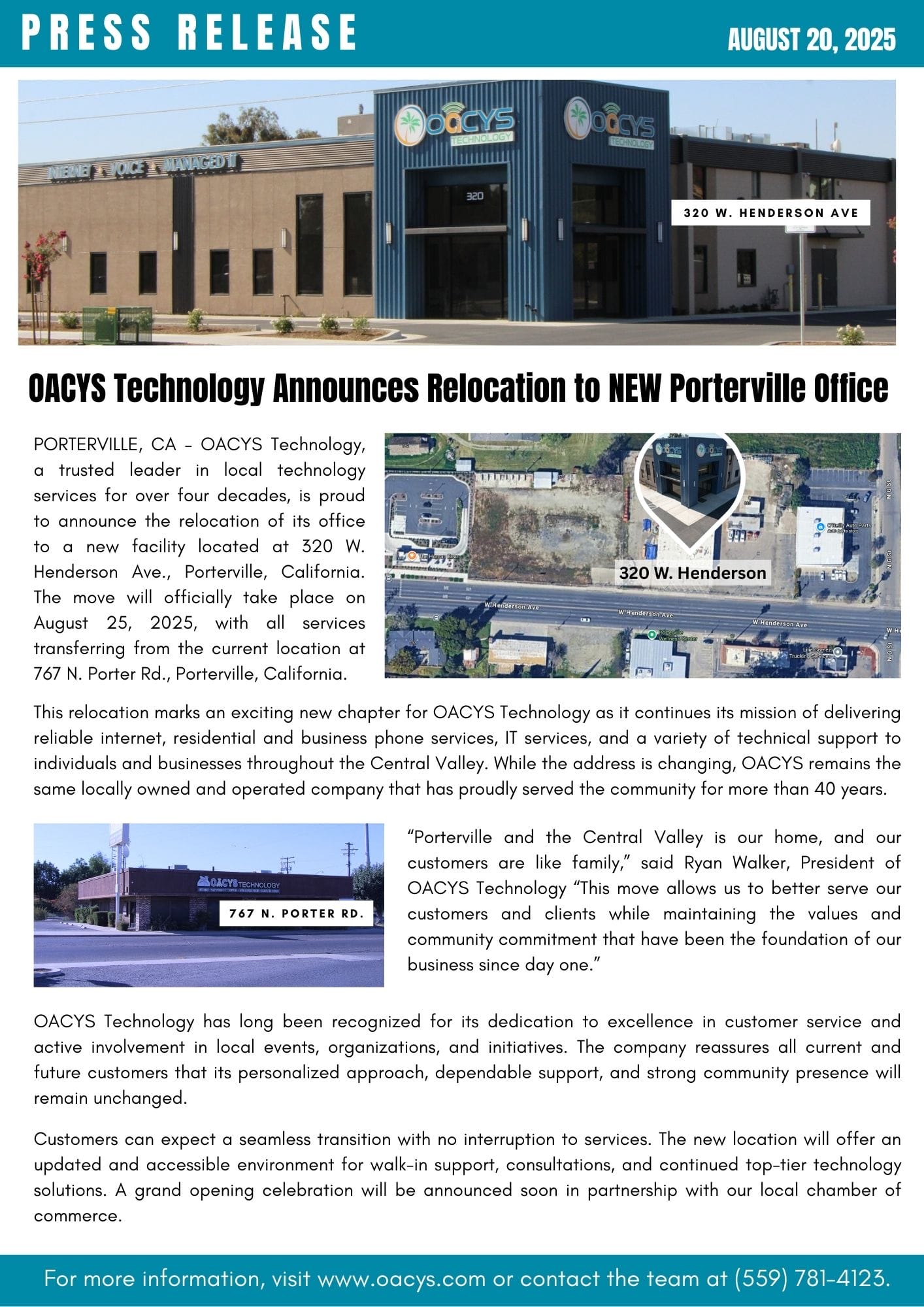 OACYS Relocation Press Release 2025 OACYS Relocation Press Release 2025