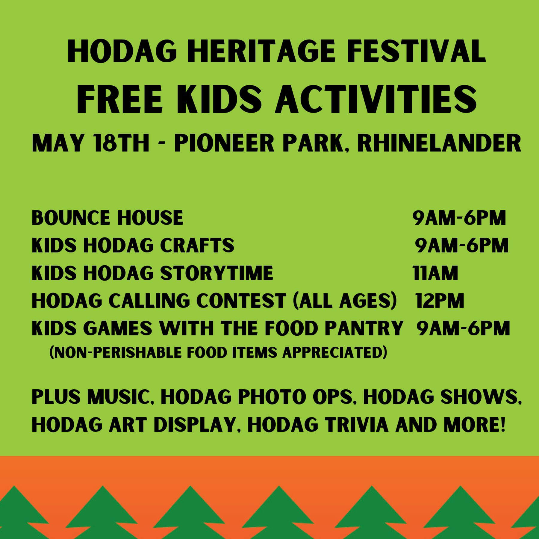 Hodag Heritage Festival FREE kids activities May 18th - Pioneer Park, Rhinelander (1)