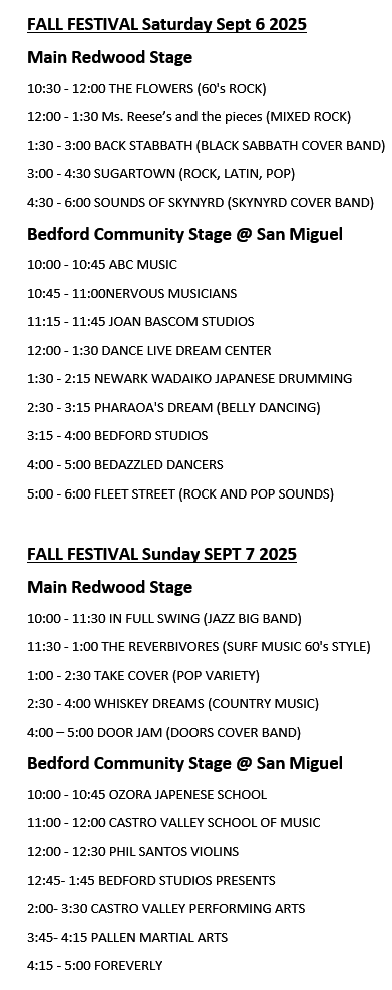 Fall Fest Band Schedule Fall Fest Band Schedule