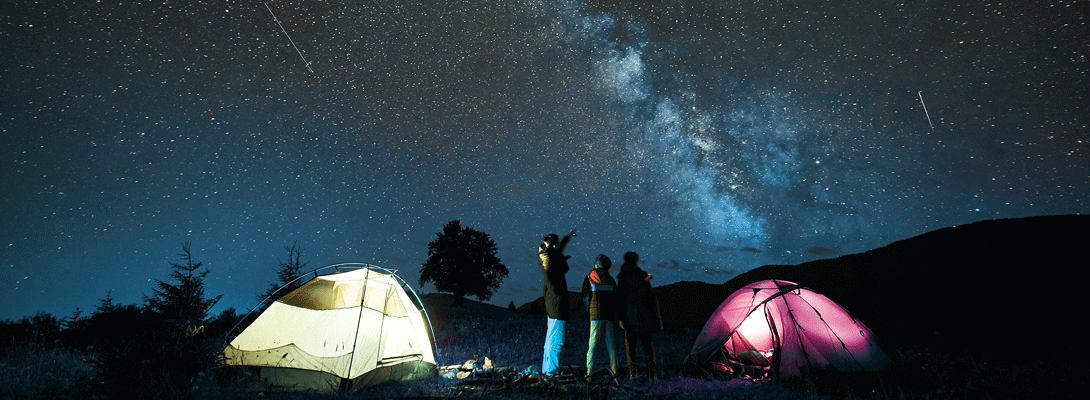 campers looking at stars at night