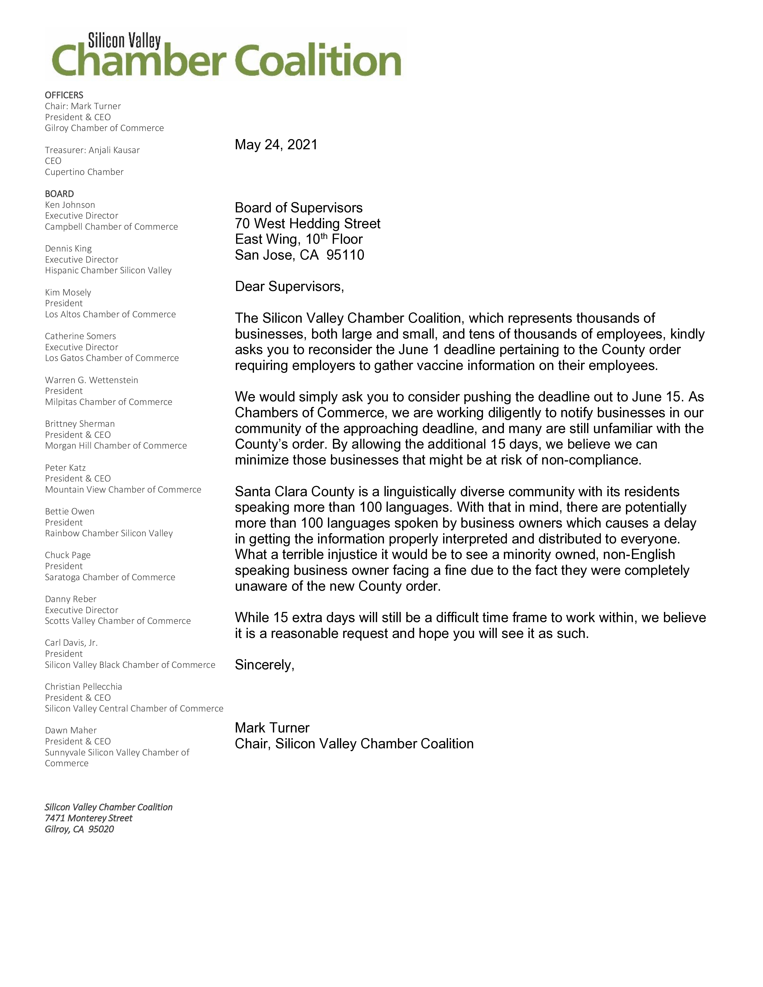 Coalition Vaccine Tracking Extension Request - 05.24.21