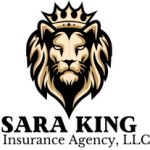 Sara King Farmers Insurance Lion Logo Black and gold stacked white background