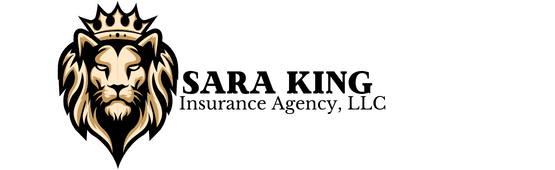 Sara King Insurance Agency Lion Logo Black and gold