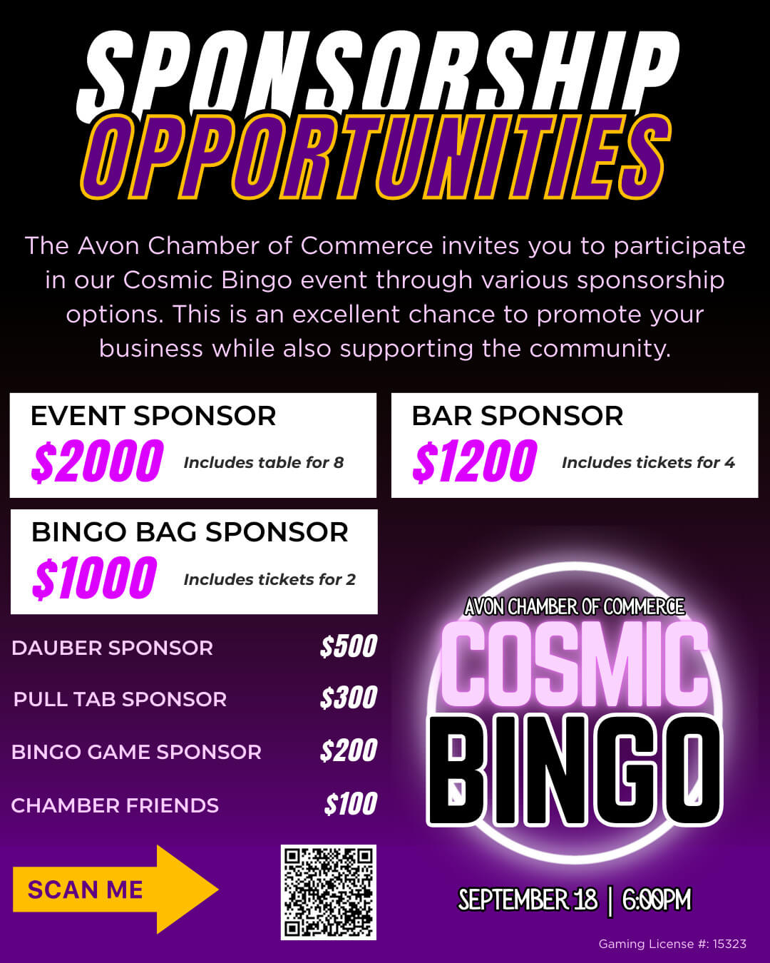 Cosmic Bingo Sponsorship Packages Cosmic Bingo Sponsorship Packages