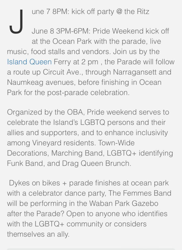 Oak Bluffs LGBTQ Annual Pride Parade and Parties 2024 Martha's Vineyard