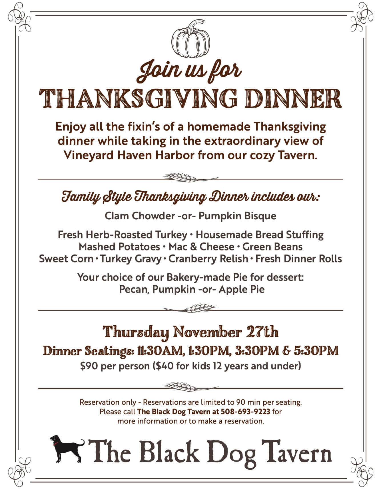 The Black Dog Tavern Menu