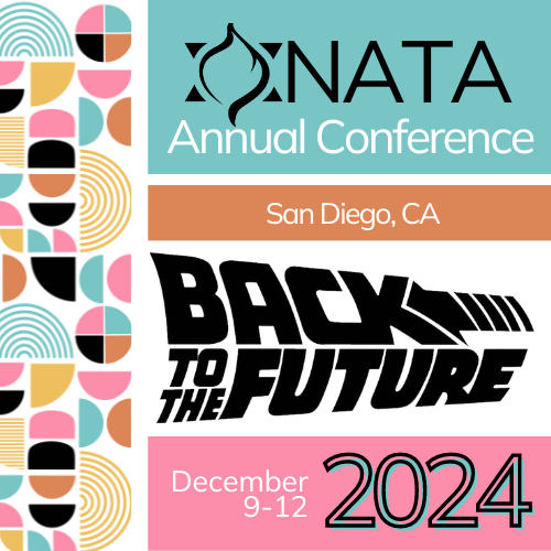 2024 conference logo with color blocks and back to the future graphic