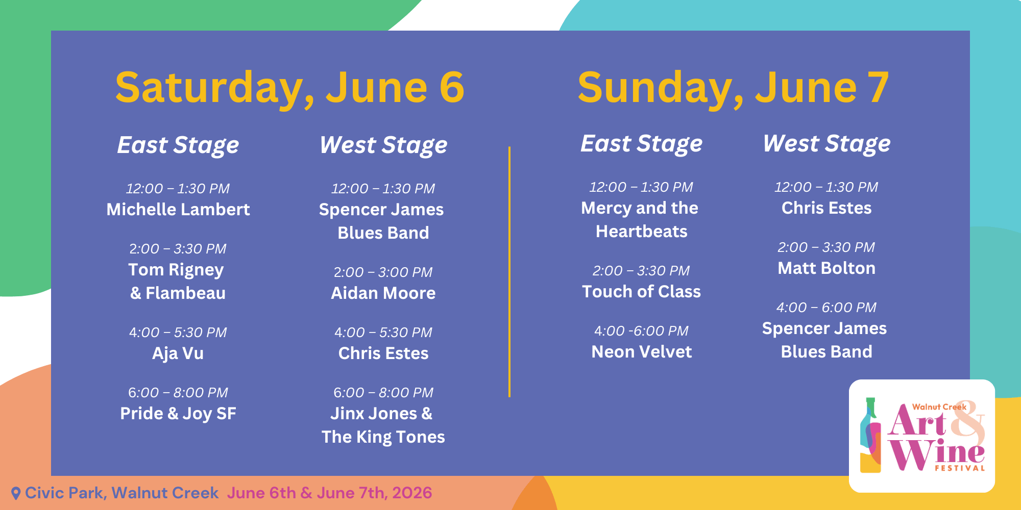 2026 Walnut Creek Art and Wine Festival Music Lineup and Times