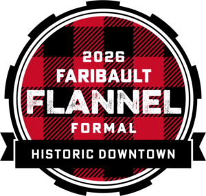 9th Annual Faribault Flannel Formal 2026 logo featuring red and black buffalo plaid background with white bold text.