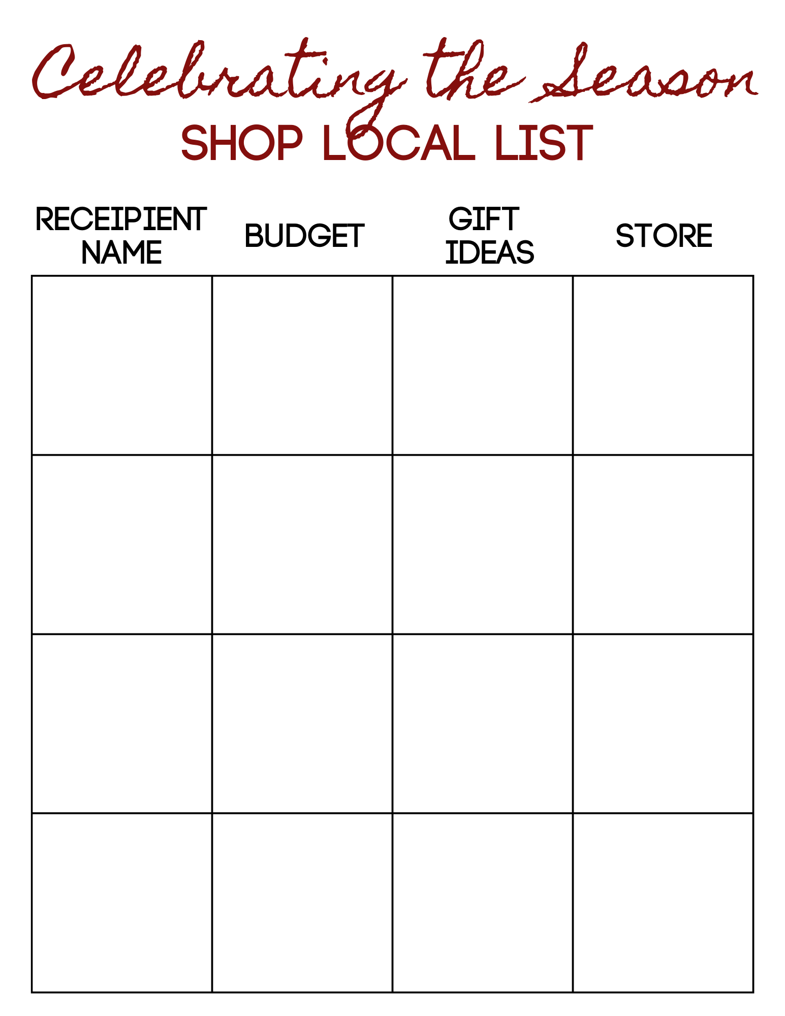 Printable List - Gift Concierge