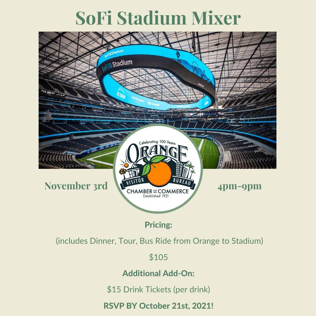 Orange Chamber of Commerce SoFi Stadium Mixer Flyer in Orange, Orange County, California