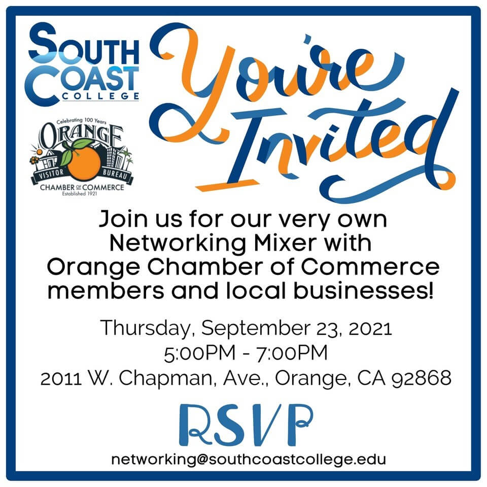 Orange Chamber of Commerce South Coast College Mixer Flyer in Orange, Orange County, California