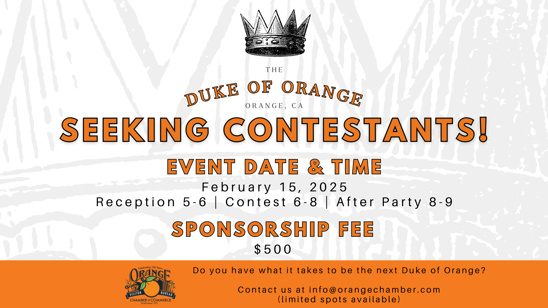 Seeking contestants for 2025 Duke of Orange