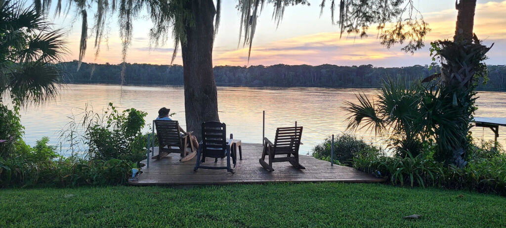 Relaxing on a dock at Stegbone’s Fish Camp and Resort