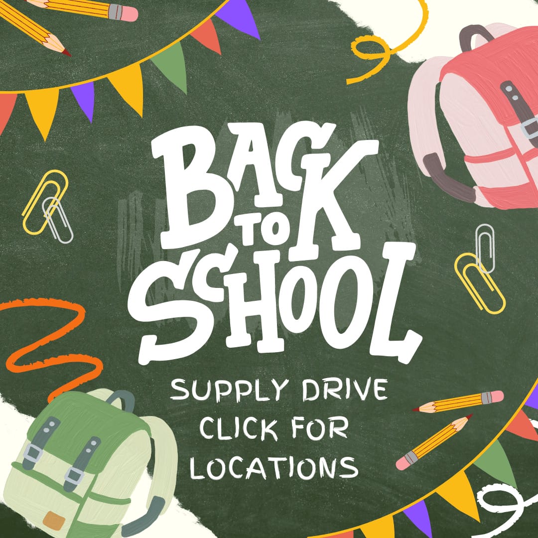 dark green chalkboard background with Back to School in white and decorations