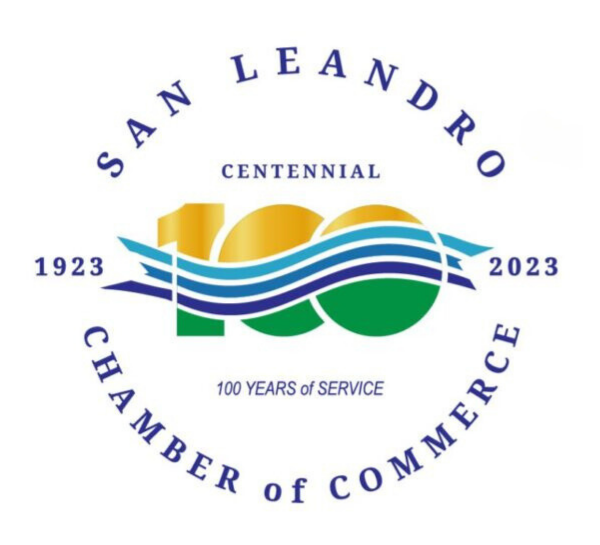 Logo for the San Leandro Chamber of Commerce Centennial celebrating 100 years of service.