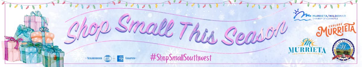 Shop Small This Season Banner with Multi Colored boxes wrapped like presents