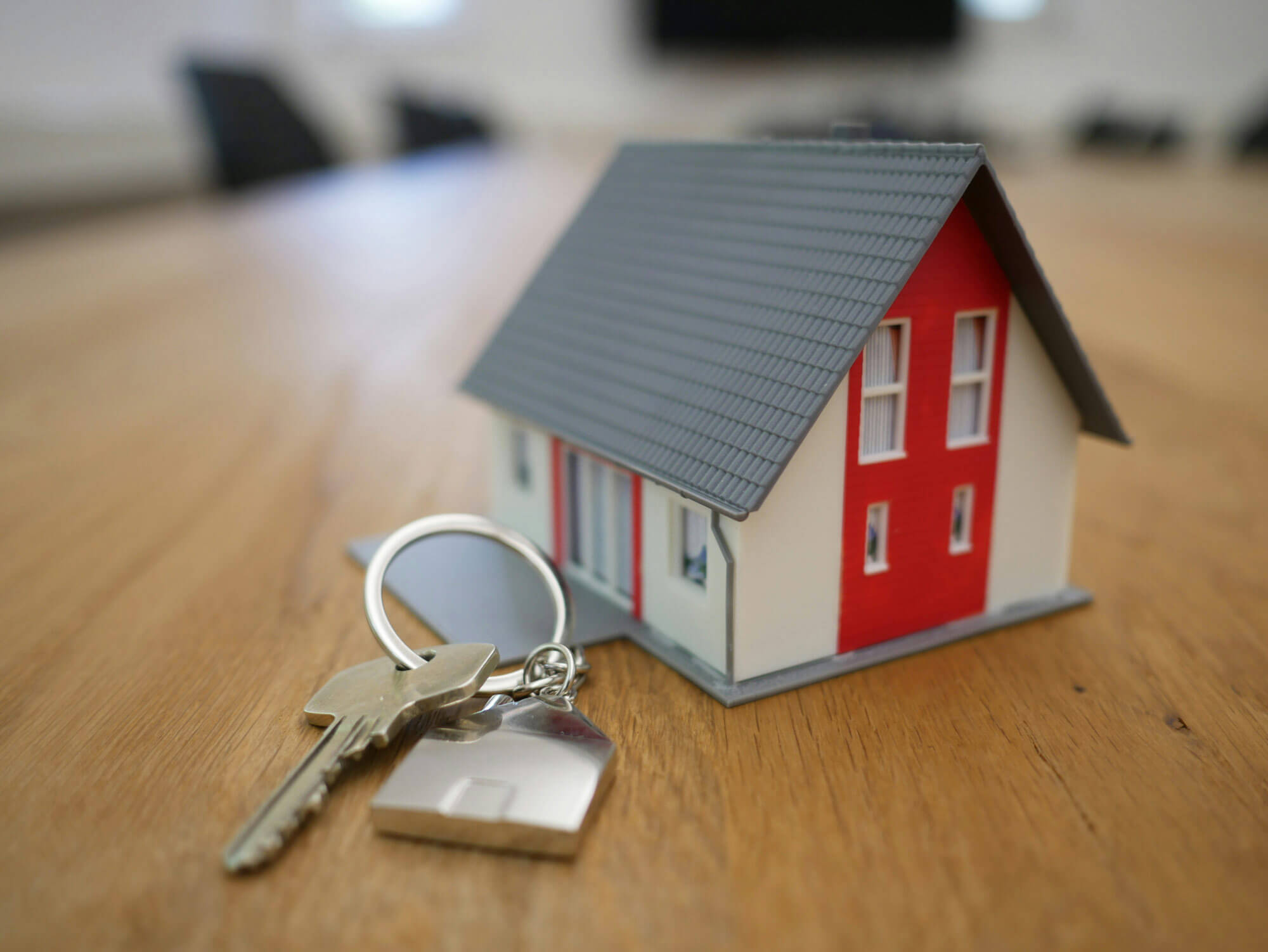 small wooden house with keys