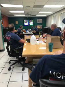 First Responders at fire Station 2 enjoying lunch &amp; thank you videos