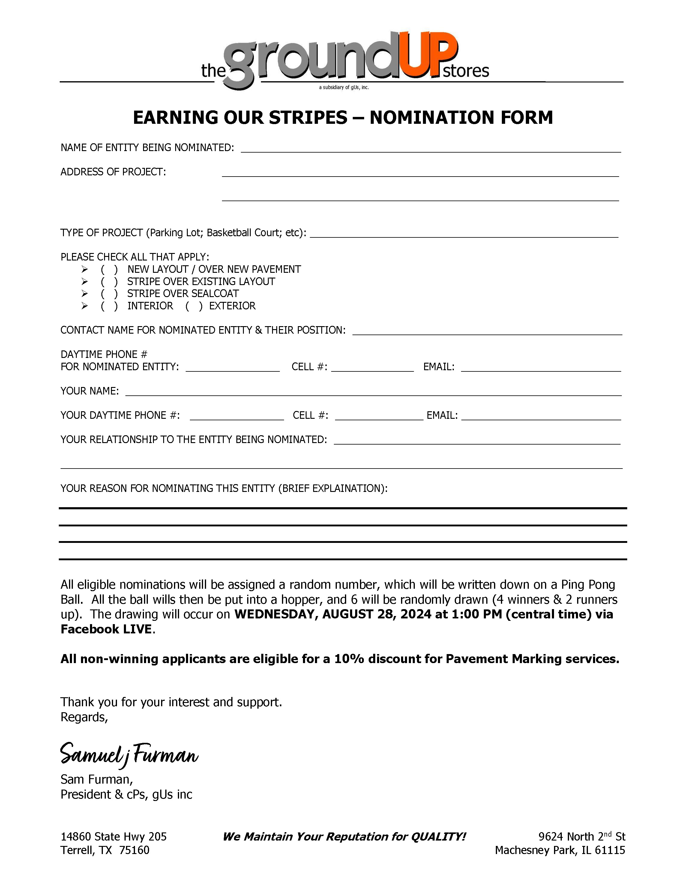 Earning Our Stripes - NOMINATION FORM - 2024 - gUs DFW