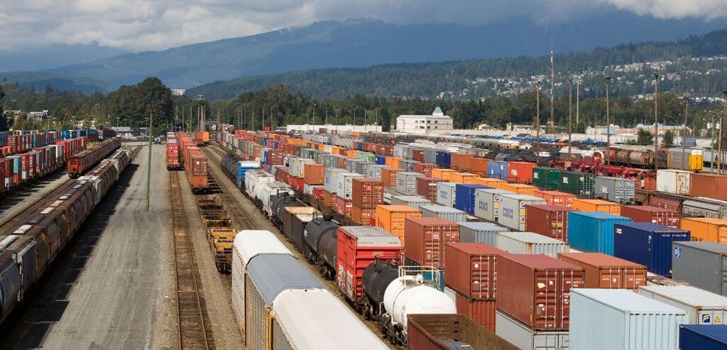 Freight Cars in Canadian Pacific rail yard in Port Coquitlam Vancouver BC British Columbia Canada