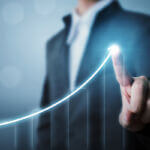Business development to success and growing growth concept, Businessman pointing arrow graph increase chart