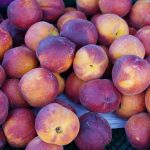 Photos of fresh peaches for sale at the Galt Farmers Market