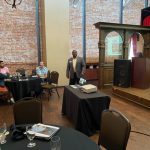 City Mgr Lorenzo Hines, Jr. presenting the Galt Market Communtiy Plan at the luncheon at Brewsters July 15, 2021