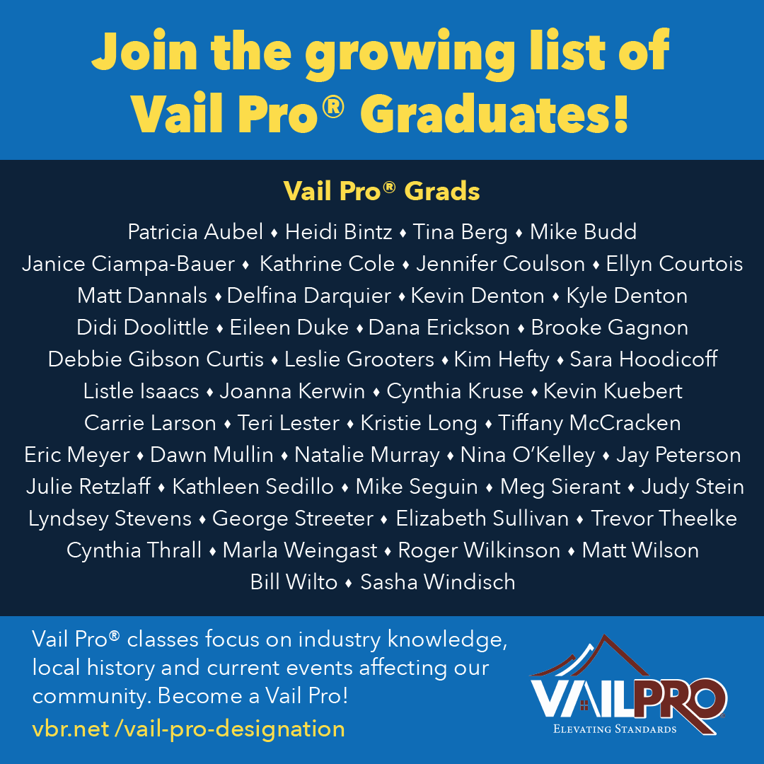 List of names of VBR members who have earned the Vail Pro Designation