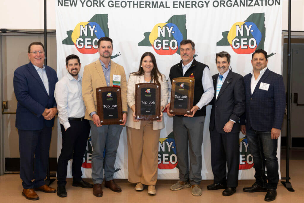 tOP joB 2025 aWARDEES L-R: John Thomas / WaterFurnace, Dan Audette / Wendel, Dan Sergison / Salas O'Brien, Rachel Collette / Wendel, Geoff Hoffer / Aztech Geothermal, John Ciovacco / Aztech Geothermal / Brian Urlab / Salas O'Brien