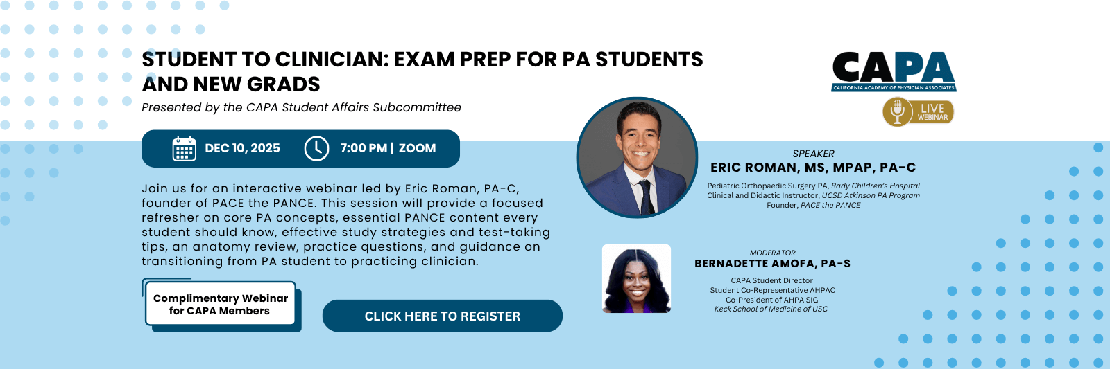 A free CAPA student webinar will take place on December 10, 2026