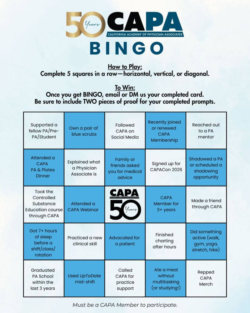 CAPA bingo card for 2026 PA bingo