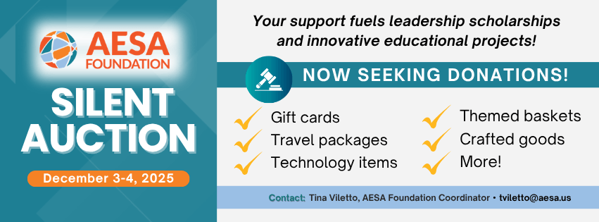 Foundation Auction FB (Facebook Cover) (1) turquoise graphics proclaiming AESA Foundation Silent Auction